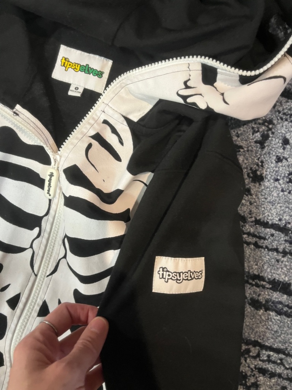 Tipsy Elves Black and White Skeleton Hoodie Onesie size small - Picture 3 of 5